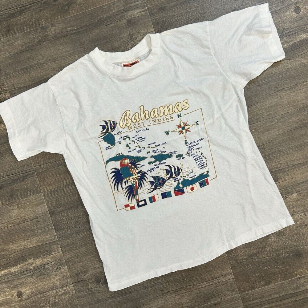 Vintage Bahama West Indies Map Flag‎ Tshirt Single Stitch Size Large (369)